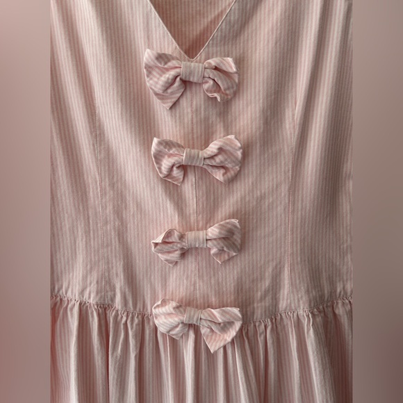 Vintage charter club pink pin Striped Dress with Bow Accents - Picture 6 of 7
